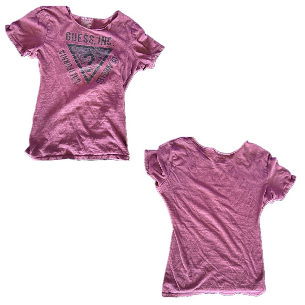 Y2K Upcycled Fitted Red GUESS off the shoulder T-Shirt